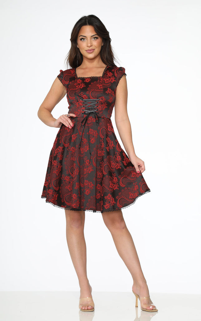 21441 Red Brocade Gothic Swing Dress