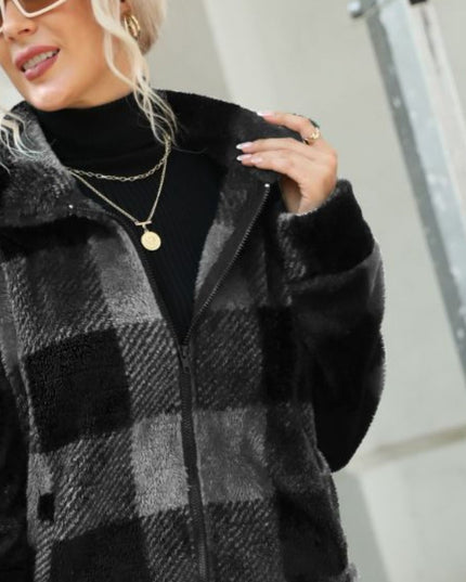 Plaid Zip-Up Collared Jacket