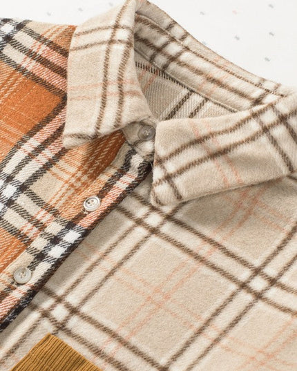 Plaid Color Block Patchwork Pocket Shirt Shacket