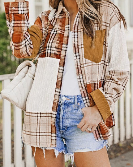 Plaid Color Block Patchwork Pocket Shirt Shacket