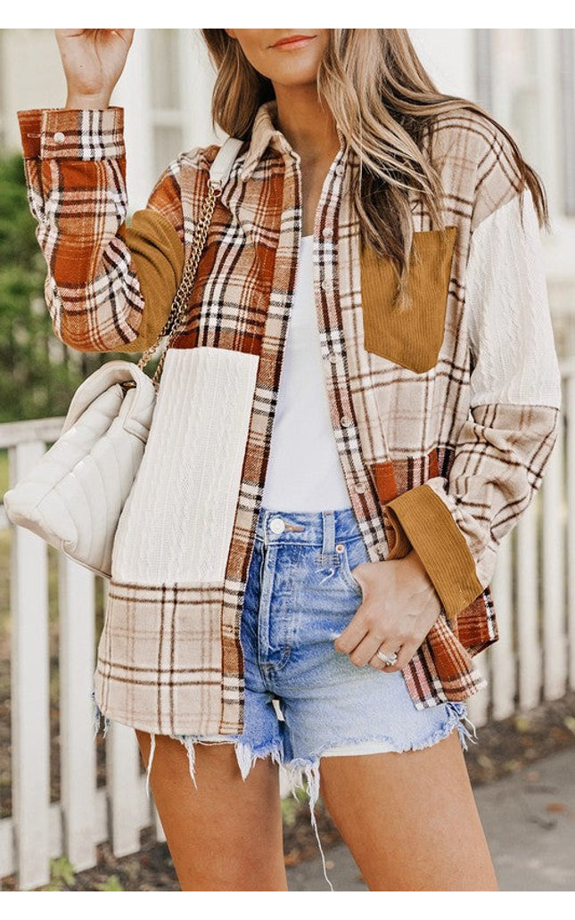Plaid Color Block Patchwork Pocket Shirt Shacket
