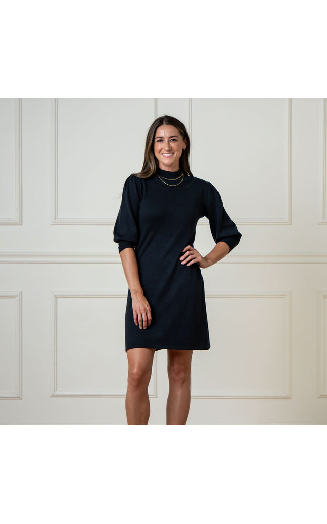 Mock Neck Puff Sleeve Sweater Dress