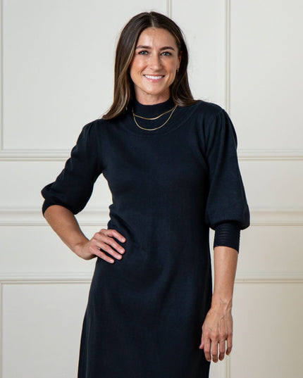 Mock Neck Puff Sleeve Sweater Dress