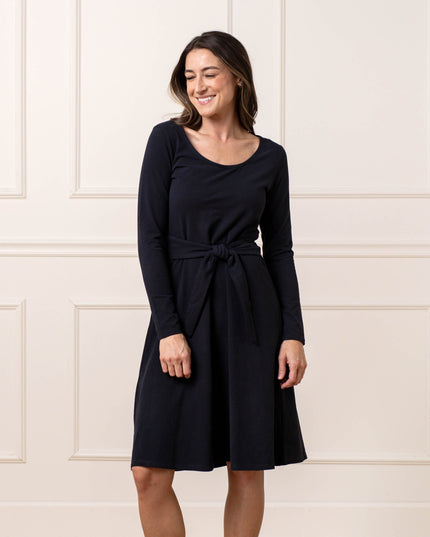 Organic Long Sleeve Tie-Waist Knit Dress