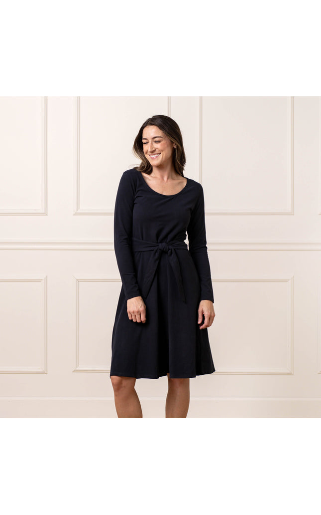 Organic Long Sleeve Tie-Waist Knit Dress