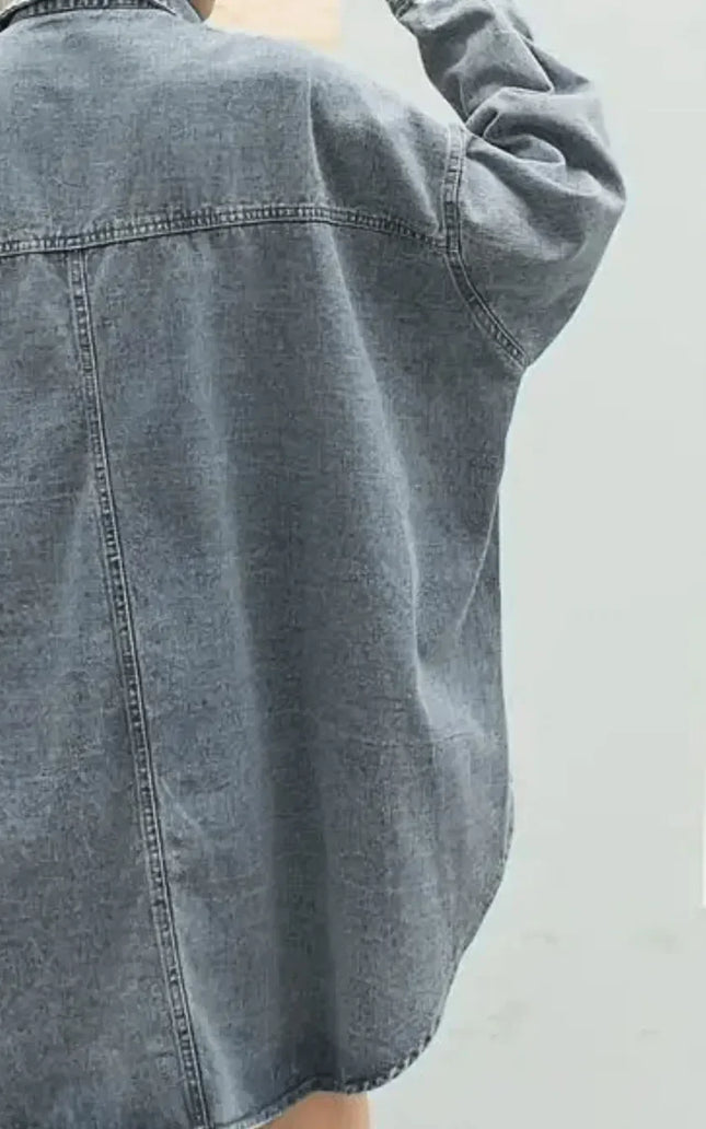 Embroidered Patch Button Up Long Sleeve Denim Jacket