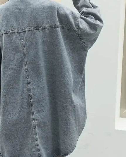 Embroidered Patch Button Up Long Sleeve Denim Jacket