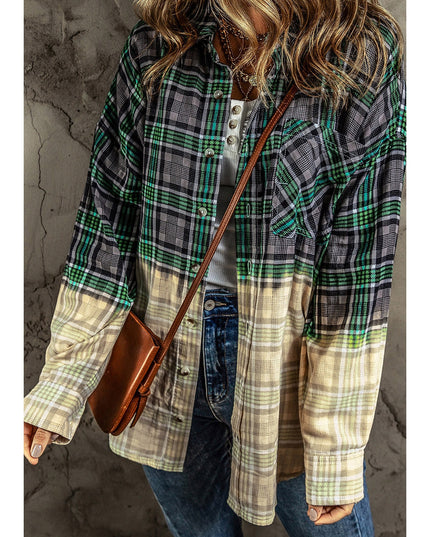 Women NicholesGifts Women Contrast Plaid Button Up Long Sleeve Shacket