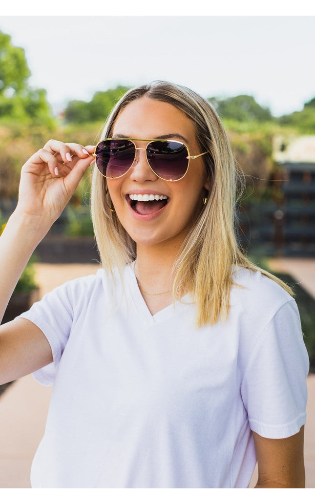 Ready to Ship  | The Alex Gold/Gray- High Quality Unisex Aviator Sunglasses