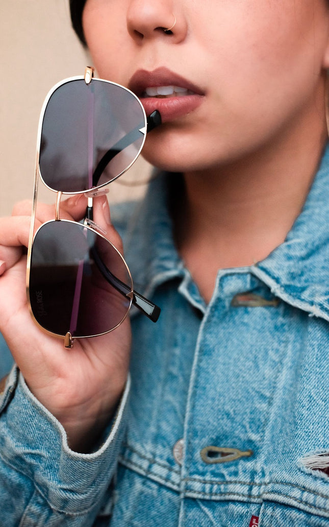 Ready to Ship  | The Alex Gold/Gray- High Quality Unisex Aviator Sunglasses