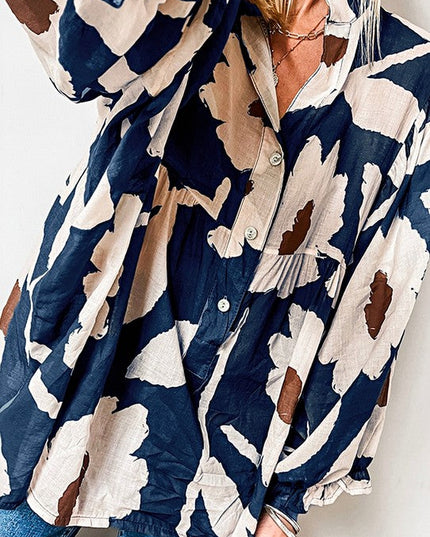 60s Flower Frill Neck Loose Blouse