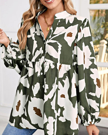 60s Flower Frill Neck Loose Blouse