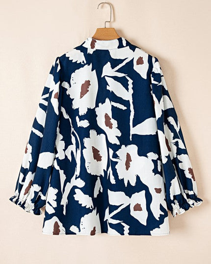 60s Flower Frill Neck Loose Blouse