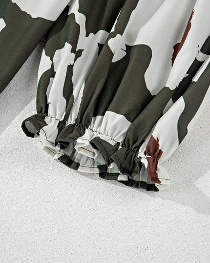 60s Flower Frill Neck Loose Blouse