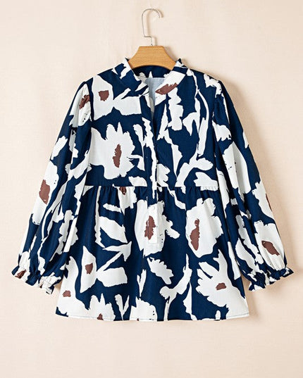 60s Flower Frill Neck Loose Blouse