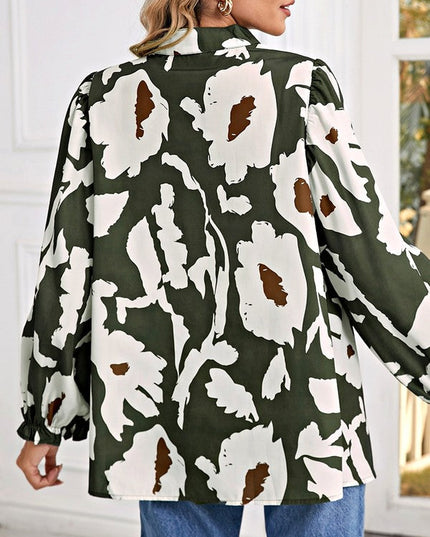 60s Flower Frill Neck Loose Blouse