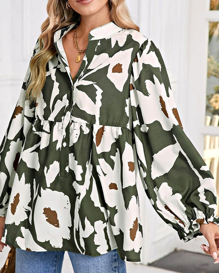 60s Flower Frill Neck Loose Blouse