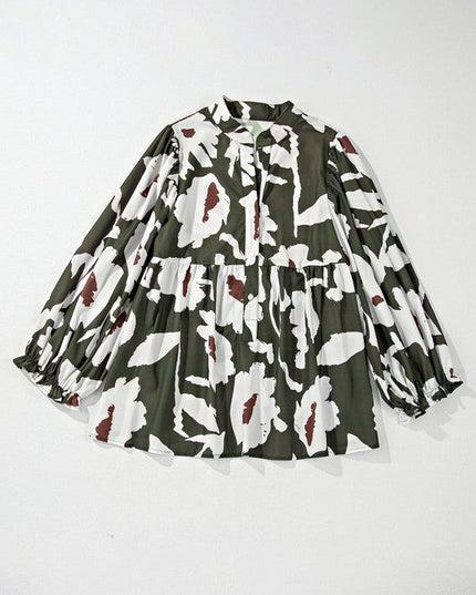 60s Flower Frill Neck Loose Blouse