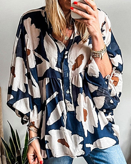 60s Flower Frill Neck Loose Blouse