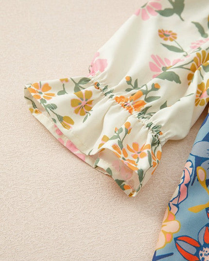 Multicolour V Neck Half Sleeve Boho Floral Blouse