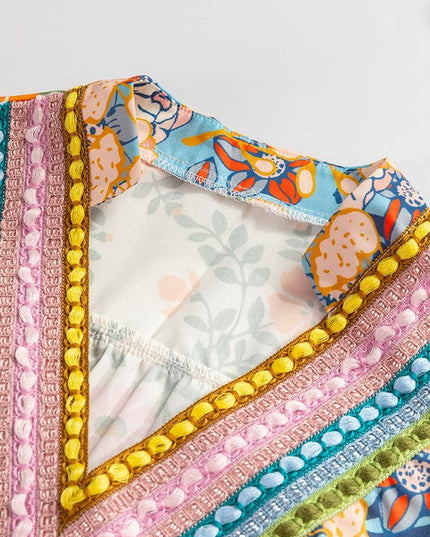 Multicolour V Neck Half Sleeve Boho Floral Blouse