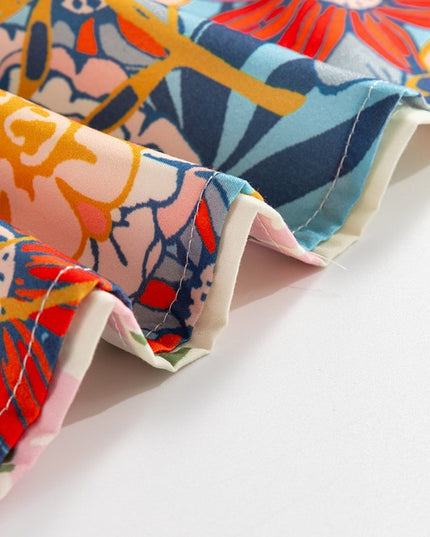 Multicolour V Neck Half Sleeve Boho Floral Blouse