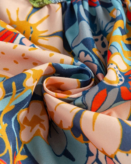 Multicolour V Neck Half Sleeve Boho Floral Blouse