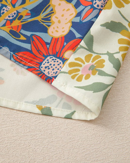 Multicolour V Neck Half Sleeve Boho Floral Blouse