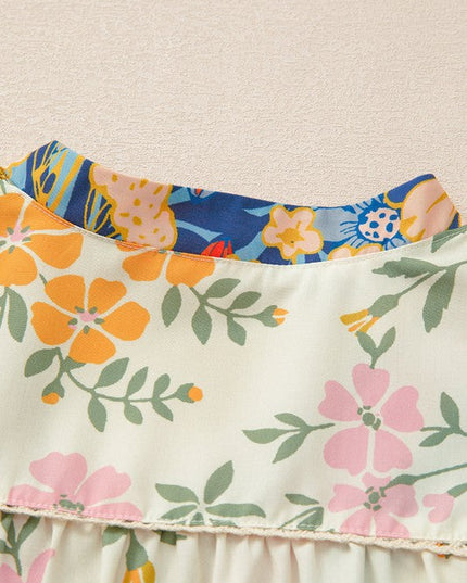 Multicolour V Neck Half Sleeve Boho Floral Blouse