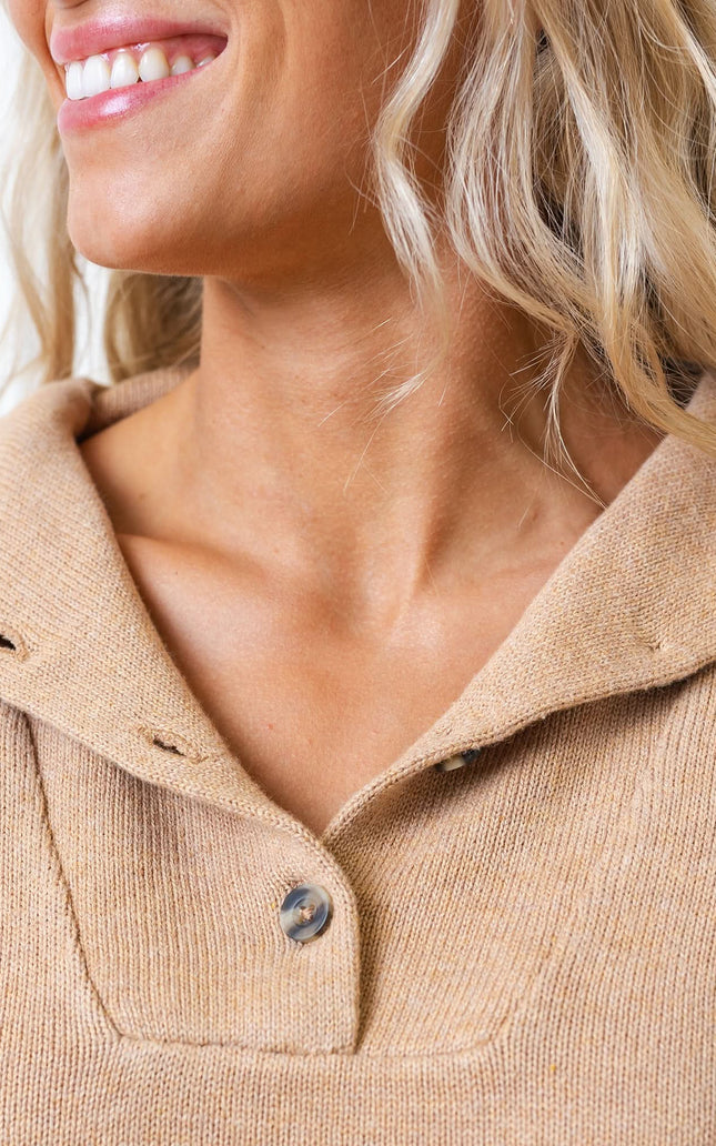 Wide Collar Belted Organic Sweater Dress