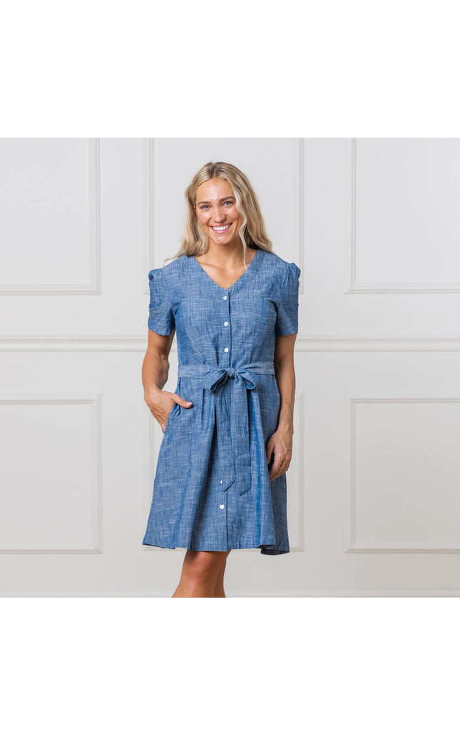 Organic Button Front Chambray Dress