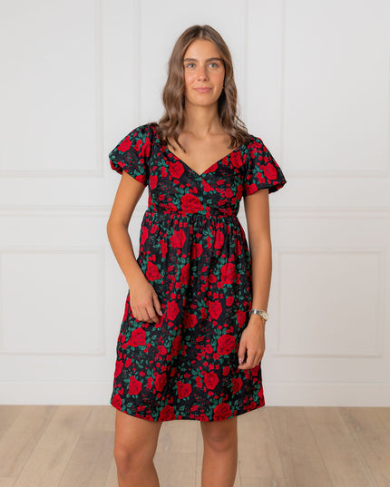 Puff Sleeve Crossover Dress