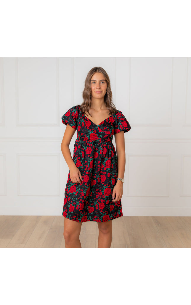 Puff Sleeve Crossover Dress