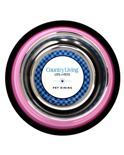 Country Living Set of 2 Ribbed Non-Slip Pet Bowls – Carnation Pink