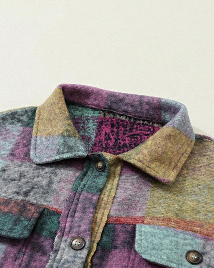 Mustard Red Mint plaid button Shacket Cardigan