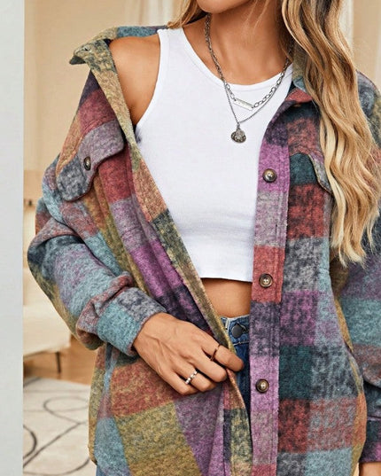 Mustard Red Mint plaid button Shacket Cardigan