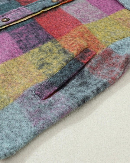 Mustard Red Mint plaid button Shacket Cardigan