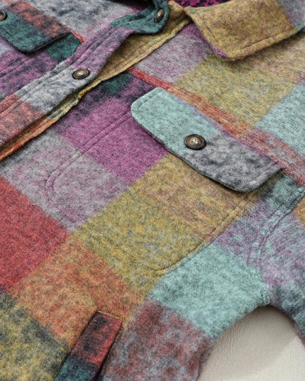 Mustard Red Mint plaid button Shacket Cardigan