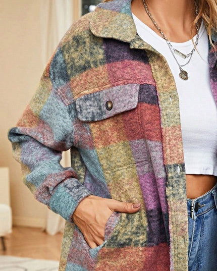 Mustard Red Mint plaid button Shacket Cardigan