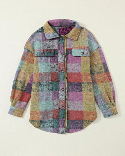 Mustard Red Mint plaid button Shacket Cardigan