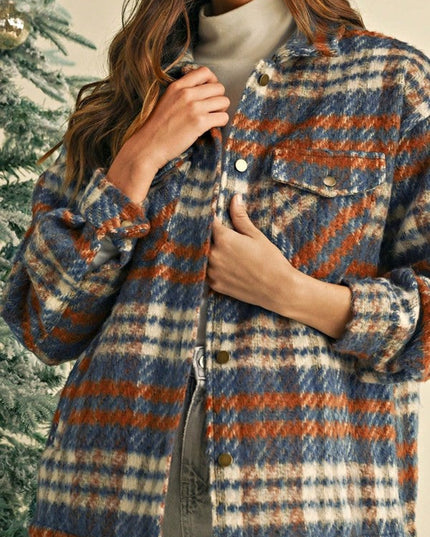 Blue Red Mint plaid button Shacket Cardigan