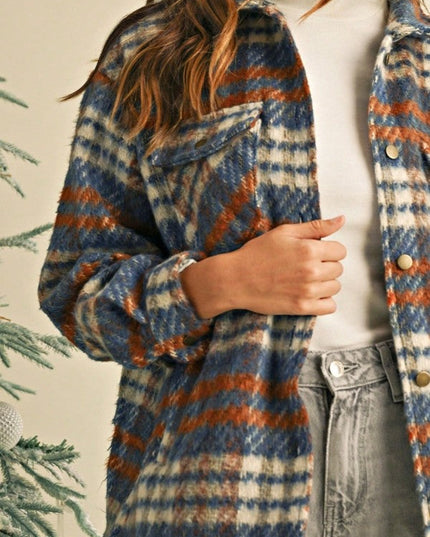 Blue Red Mint plaid button Shacket Cardigan