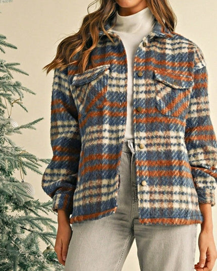 Blue Red Mint plaid button Shacket Cardigan