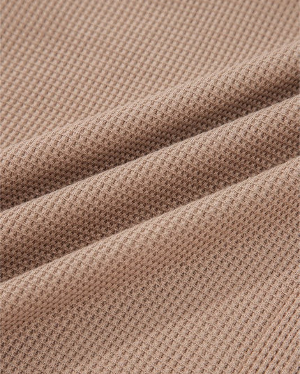 Cotton Waffle Stripe Plaid Patchwork Henley Top