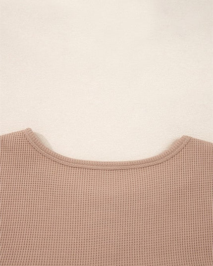 Cotton Waffle Stripe Plaid Patchwork Henley Top