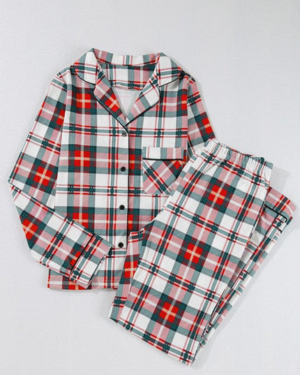Christmas Plaid Two Piece Long Sleeve Pajamas Set