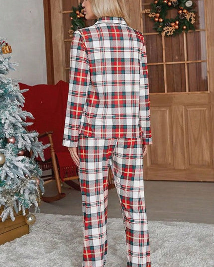 Christmas Plaid Two Piece Long Sleeve Pajamas Set