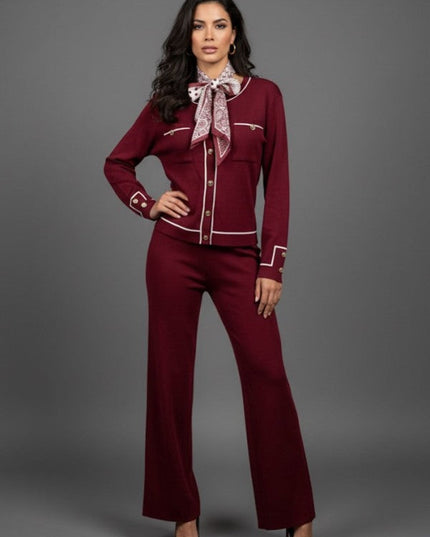 Knit Tailored Ensemble Cardigan & Wide Leg Pants