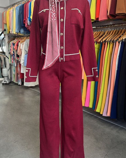 Knit Tailored Ensemble Cardigan & Wide Leg Pants