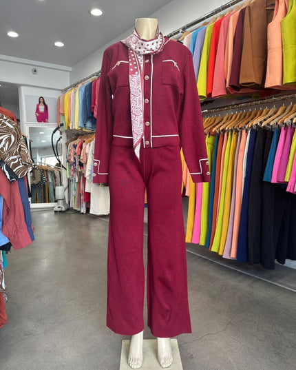 Knit Tailored Ensemble Cardigan & Wide Leg Pants